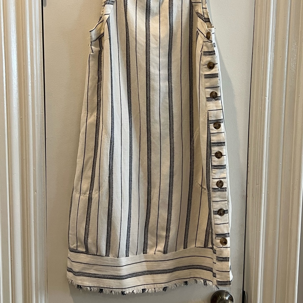Anthropologie Pinstripe Dress with Tortoise Shell Button Detail